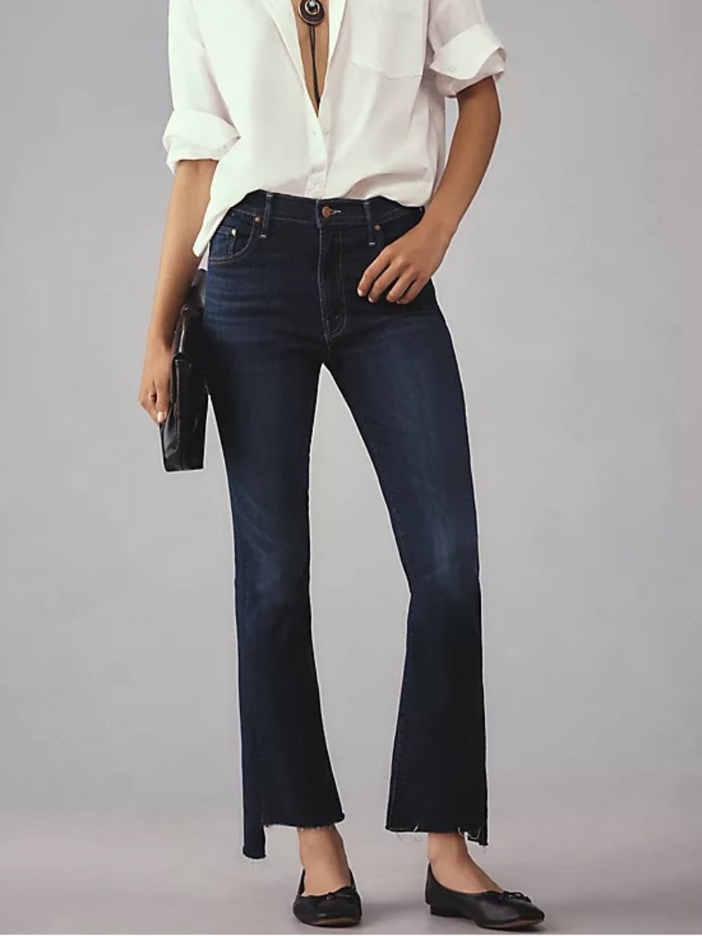 Anthropologie Mother Insider Step Fray Dark Wash Flare Jeans